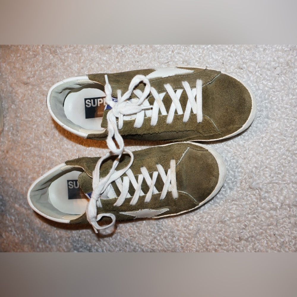 Golden Goose Superstar Sneaker in Olive Green Suede & White Star